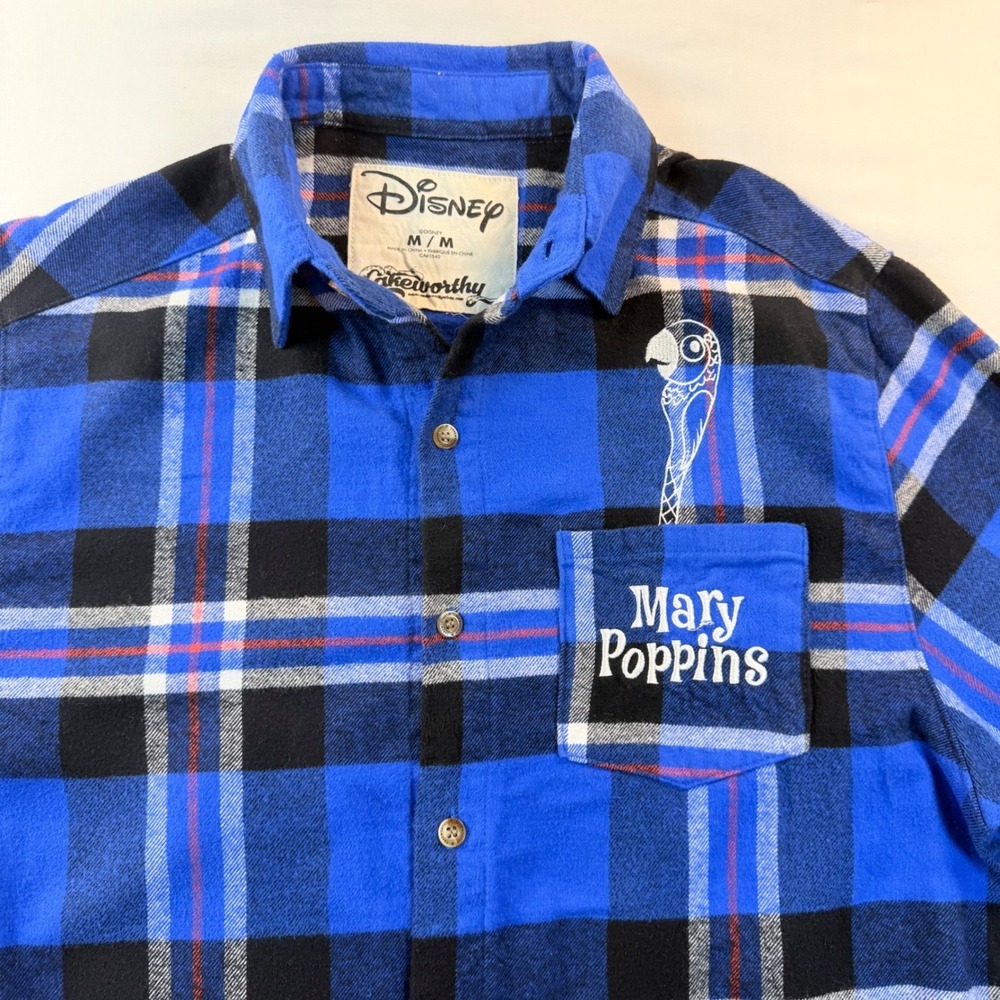 Disney Mary Poppins Cakeworthy Flannel Shirt Blue Plaid Practically Perfect M